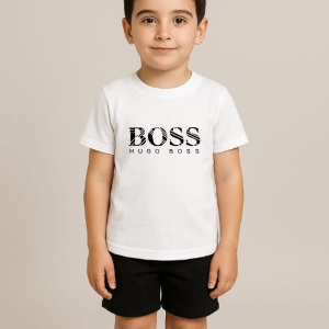 T-shirt Garcon imprimé Boss blanc