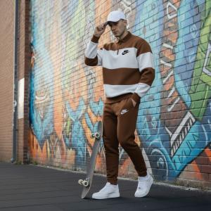 Ensemble Survêtement Marron Bicolore en Molleton Gratté - Confort & Style