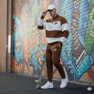 Ensemble Survêtement Marron Bicolore en Molleton Gratté - Confort & Style